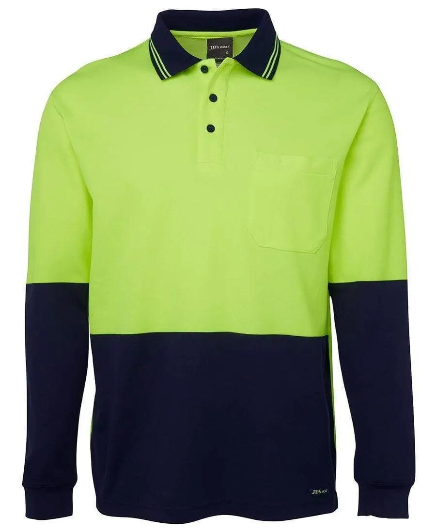 JB'S Hi-Vis Long Sleeve Cotton Back Polo 6HPL Metro Workwear.